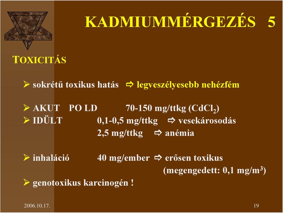 vesekárosodás 2,5 mg/ttkg anémia inhaláció 40 mg/ember erősen