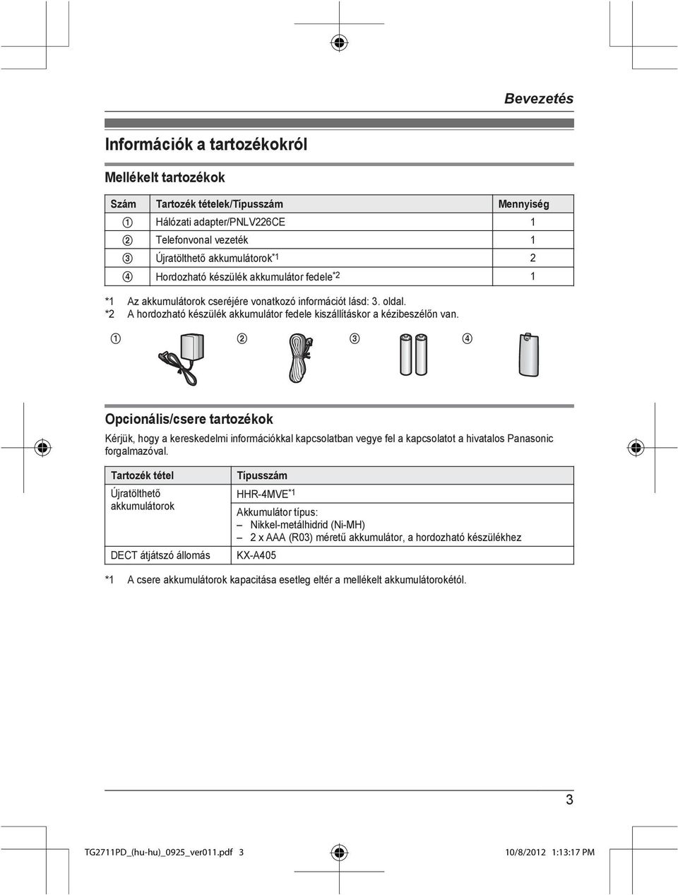 A B C D Opcionális/csere tartozékok Kérjük, hogy a kereskedelmi információkkal kapcsolatban vegye fel a kapcsolatot a hivatalos Panasonic forgalmazóval.