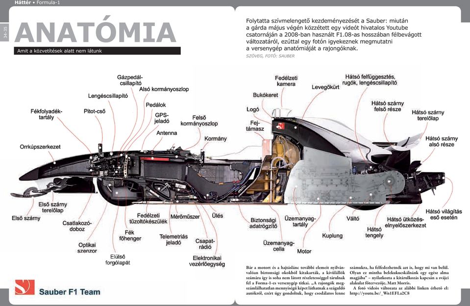 SZÖVEG, FOTÓ: SAUBER Bár a motort és a hajtáslánc további elemeit nyilvánvalóan biztonsági okokból kitakarták, a kívülállók számára így is soha nem látott részletességgel tárulnak fel a Forma-1-es