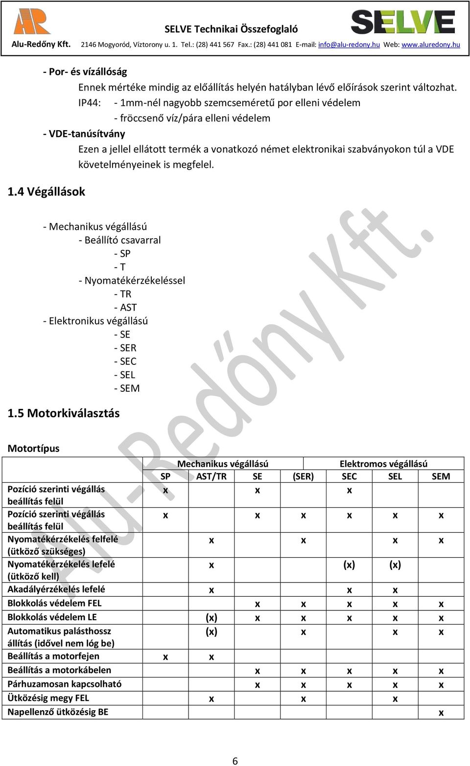 követelményeinek is megfelel. 1.4 Végállások - Mechanikus végállású - Beállító csavarral - SP - T - Nyomatékérzékeléssel - TR - AST - Elektronikus végállású - SE - SER - SEC - SEL - SEM 1.