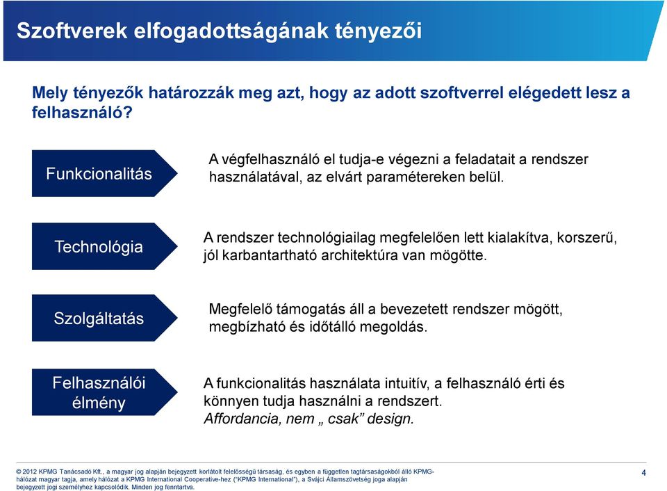 Technológia A rendszer technológiailag megfelelően lett kialakítva, korszerű, jól karbantartható architektúra van mögötte.