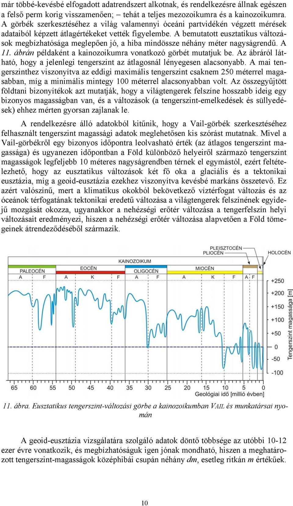 A bemutatott eusztatikus változások megbízhatósága meglepően jó, a hiba mindössze néhány méter nagyságrendű. A 11. ábrán példaként a kainozoikumra vonatkozó görbét mutatjuk be.