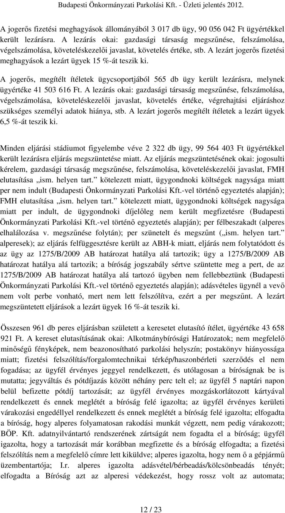 A jogerıs, megítélt ítéletek ügycsoportjából 565 db ügy került lezárásra, melynek ügyértéke 41 503 616 Ft.