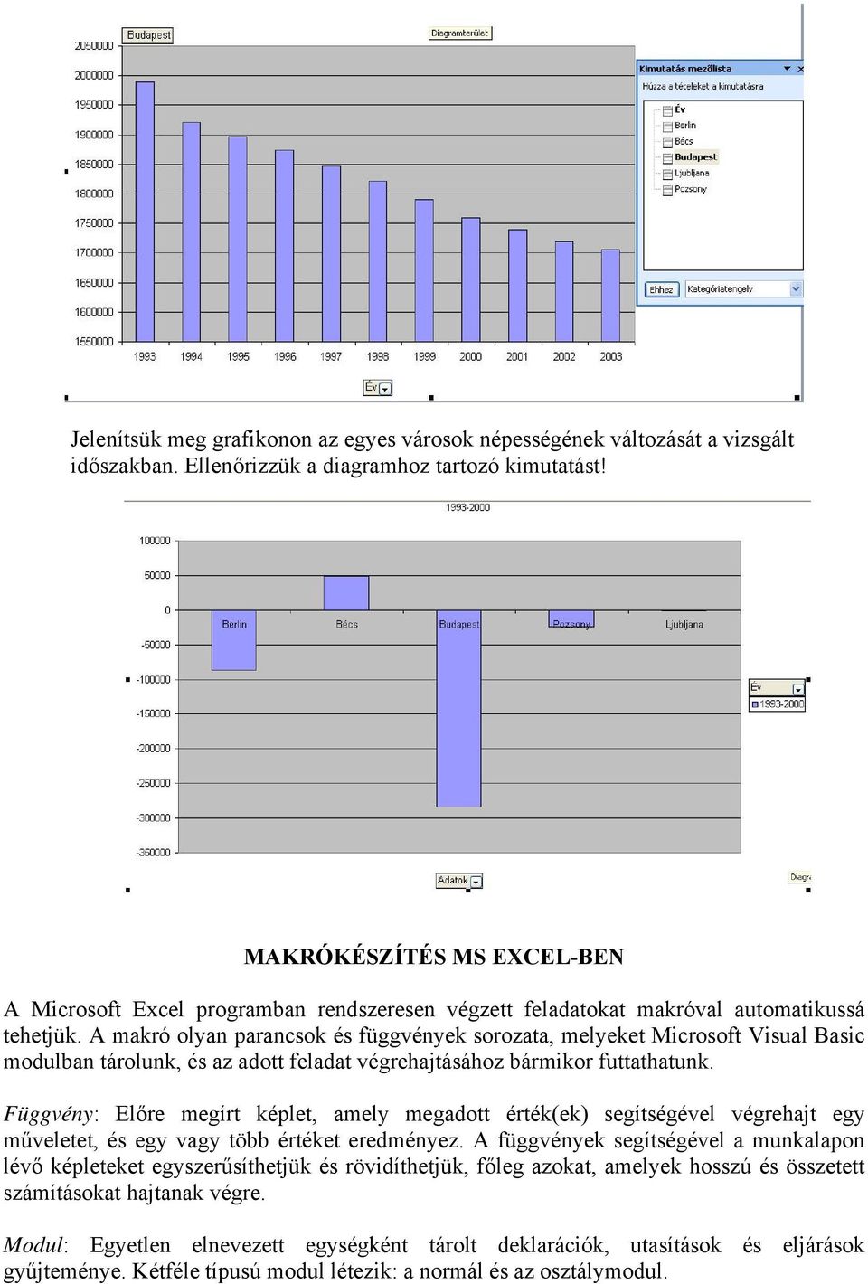 A makró olyan parancsok és függvények sorozata, melyeket Microsoft Visual Basic modulban tárolunk, és az adott feladat végrehajtásához bármikor futtathatunk.