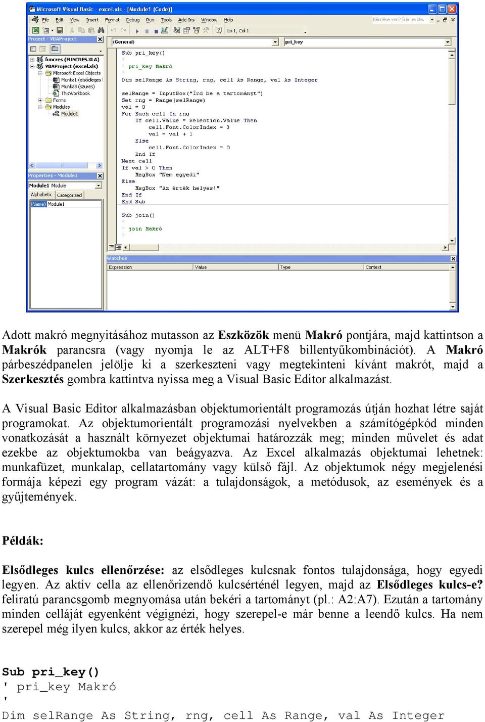 A Visual Basic Editor alkalmazásban objektumorientált programozás útján hozhat létre saját programokat.