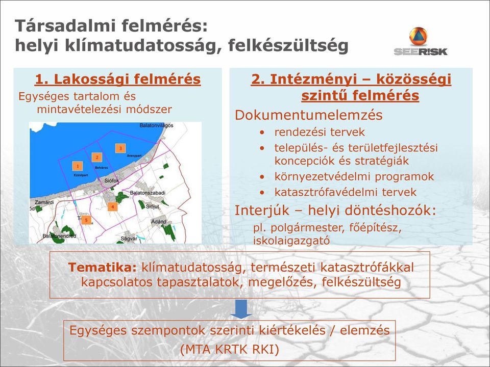 környezetvédelmi programok katasztrófavédelmi tervek Interjúk helyi döntéshozók: pl.