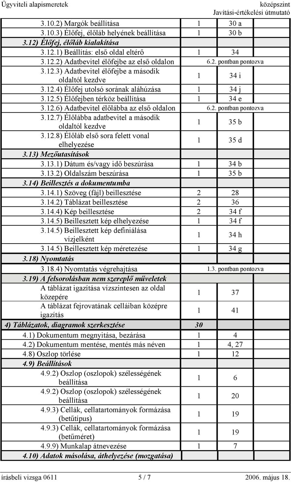 2. pontban pontozva 3.12.7) Élőlábba adatbevitel a második oldaltól kezdve 1 35 b 3.12.8) Élőláb első sora felett vonal elhelyezése 1 35 d 3.13) Mezőutasítások 3.13.1) Dátum és/vagy idő beszúrása 1 34 b 3.