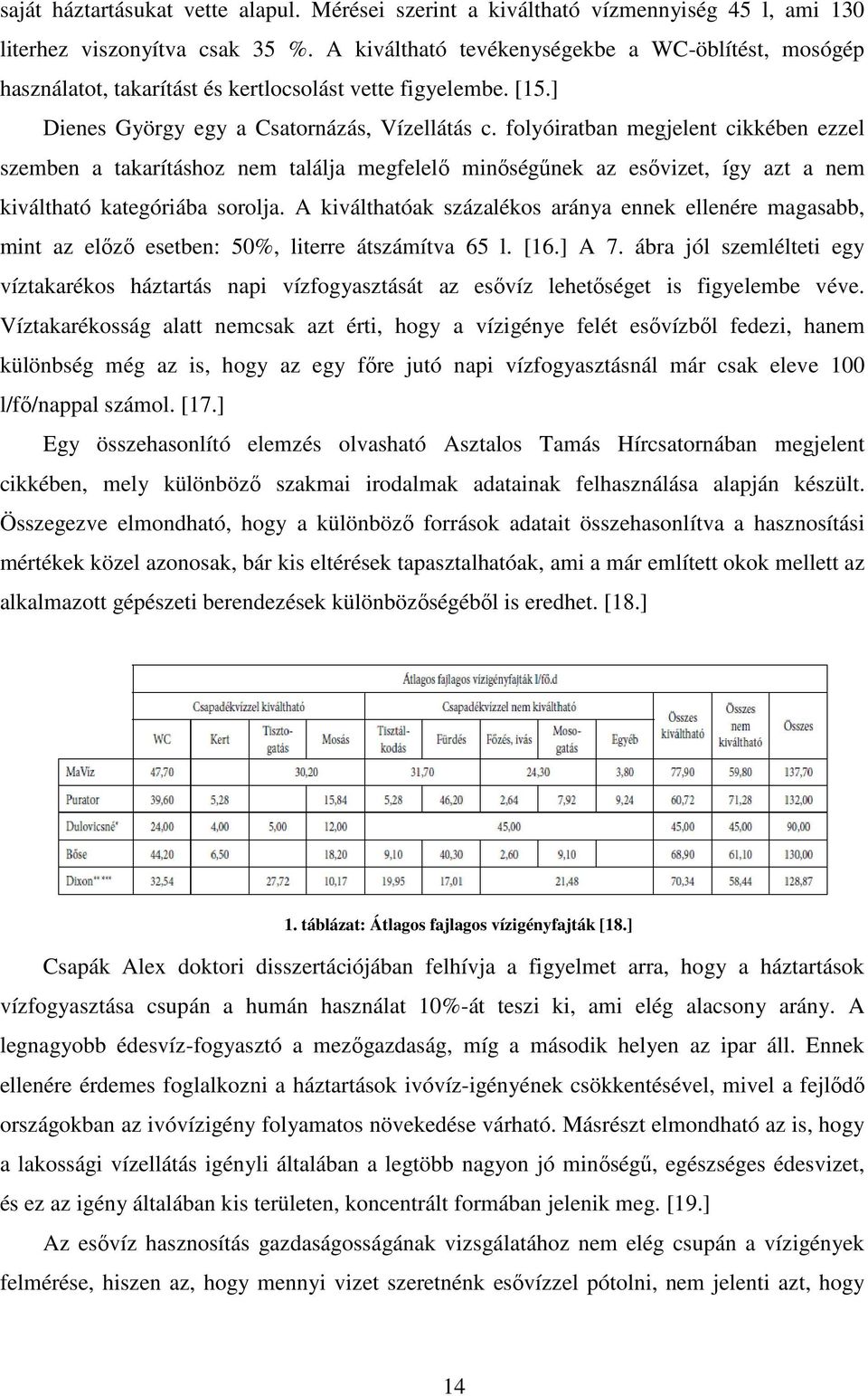 folyóiratban megjelent cikkében ezzel szemben a takarításhoz nem találja megfelelő minőségűnek az esővizet, így azt a nem kiváltható kategóriába sorolja.