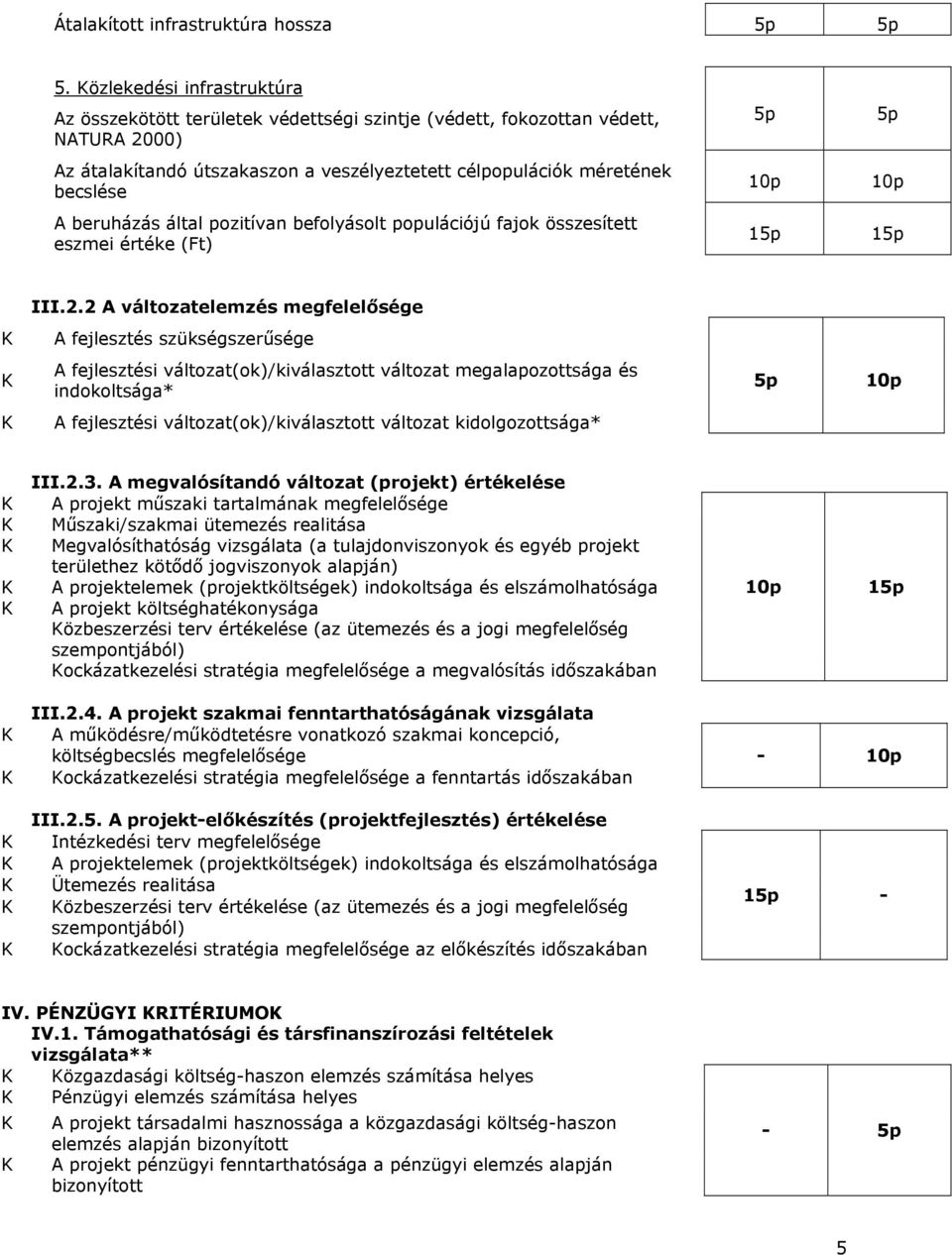 beruházás által pozitívan befolyásolt populációjú fajok összesített eszmei értéke (Ft) 1 1 III.2.