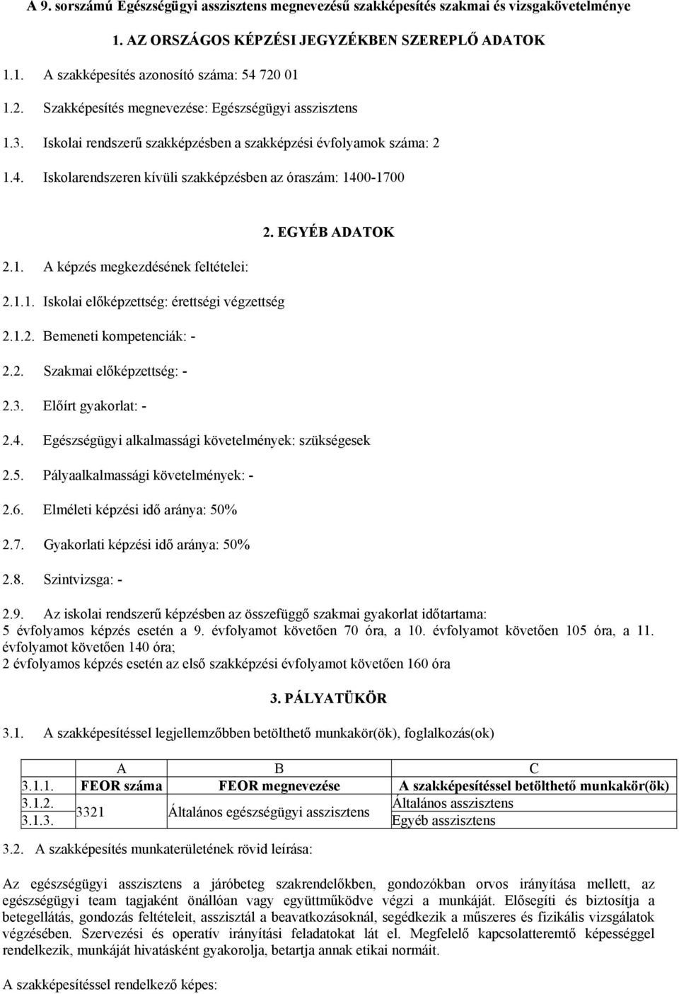 1.1. Iskolai előképzettség: érettségi végzettség 2.1.2. Bemeneti kompetenciák: - 2.2. Szakmai előképzettség: - 2.3. Előírt gyakorlat: - 2. EGYÉB ADATOK 2.4.