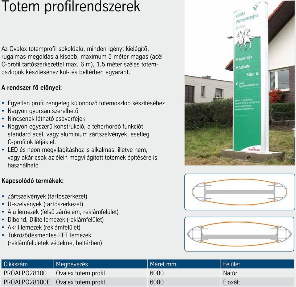 A rendszer fő előnyei: Egyetlen profil rengeteg különböző totemoszlop készítéséhez Nagyon gyorsan szerelhető Nincsenek látható csavarfejek Nagyon egyszerű konstrukció, a teherhordó funkciót standard