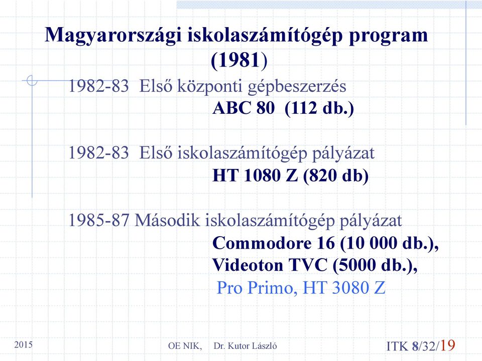 ) 1982-83 Első iskolaszámítógép pályázat HT 1080 Z (820 db) 1985-87
