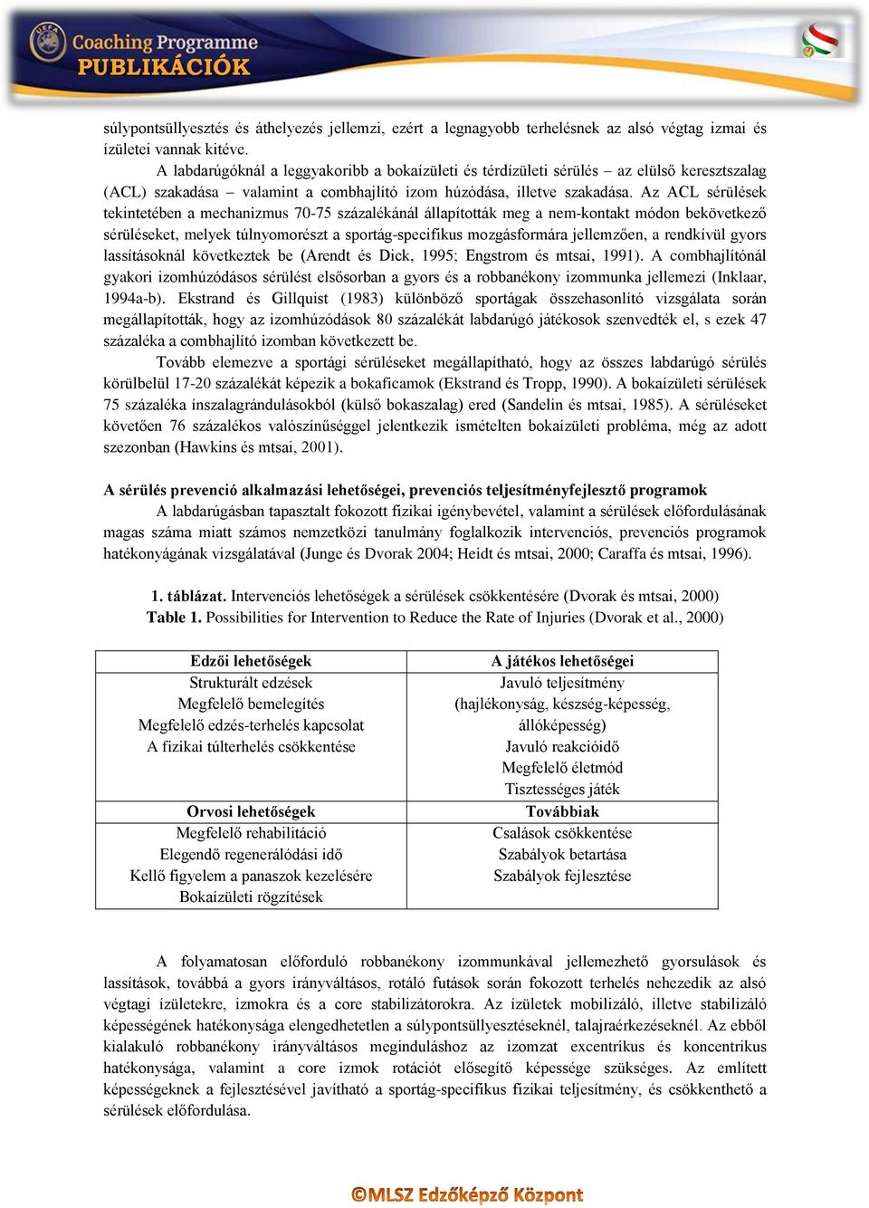 Az ACL sérülések tekintetében a mechanizmus 70-75 százalékánál állapították meg a nem-kontakt módon bekövetkező sérüléseket, melyek túlnyomorészt a sportág-specifikus mozgásformára jellemzően, a
