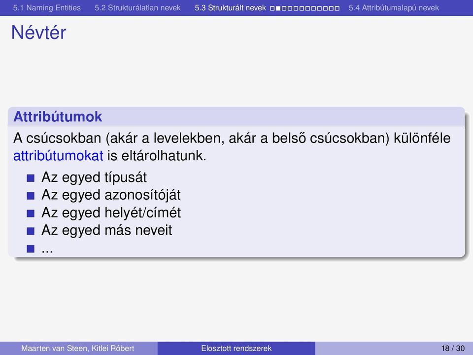 Az egyed típusát Az egyed azonosítóját Az egyed helyét/címét Az