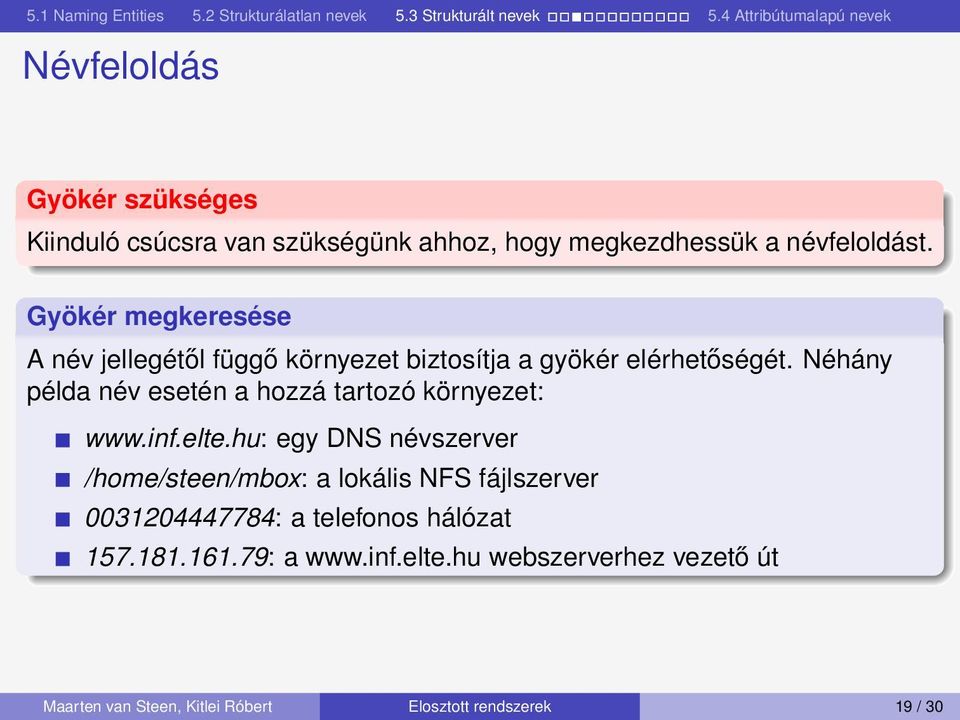 Néhány példa név esetén a hozzá tartozó környezet: www.inf.elte.