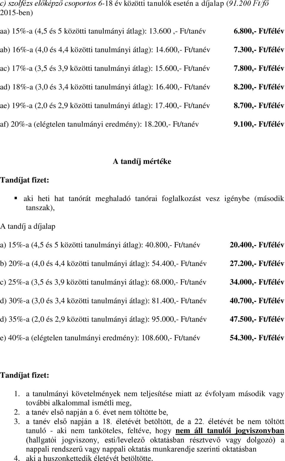 600,- Ft/tanév ad) 18%-a (3,0 és 3,4 közötti tanulmányi átlag): 16.400,- Ft/tanév ae) 19%-a (2,0 és 2,9 közötti tanulmányi átlag): 17.400,- Ft/tanév af) 20%-a (elégtelen tanulmányi eredmény): 18.