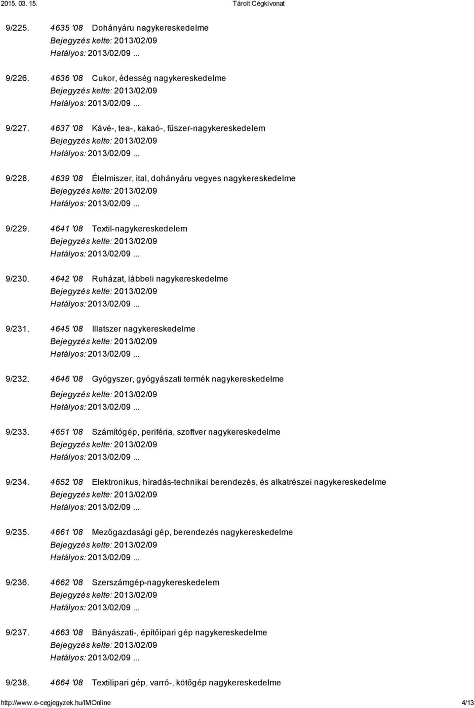 4646 '08 Gyógyszer, gyógyászati termék nagykereskedelme 9/233. 4651 '08 Számítógép, periféria, szoftver nagykereskedelme 9/234.