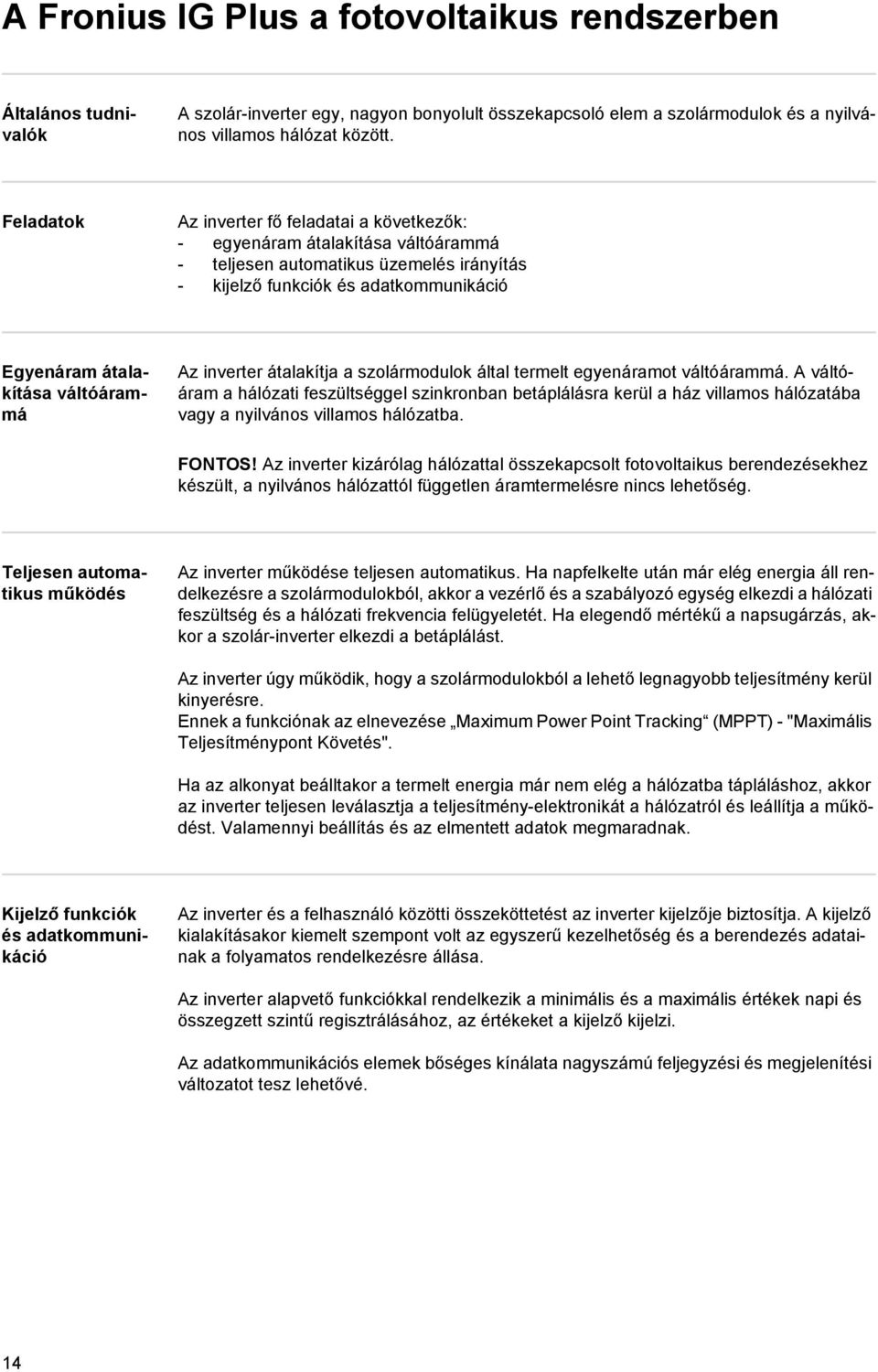 Az inverter átalakítja a szolármodulok által termelt egyenáramot váltóárammá.