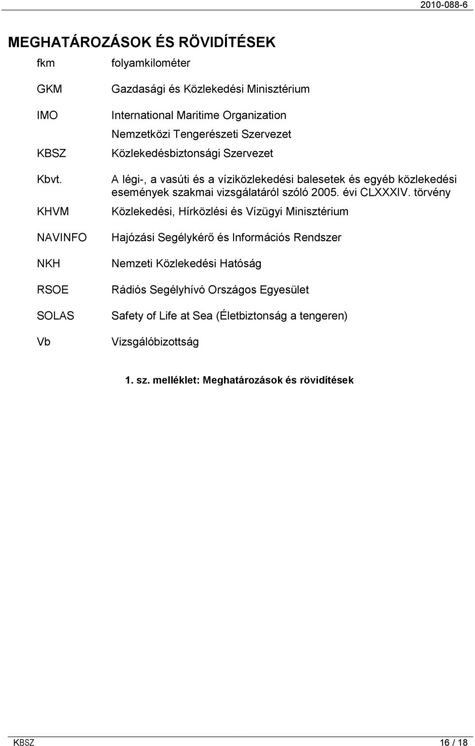 Szervezet A légi-, a vasúti és a víziközlekedési balesetek és egyéb közlekedési események szakmai vizsgálatáról szóló 2005. évi CLXXXIV.