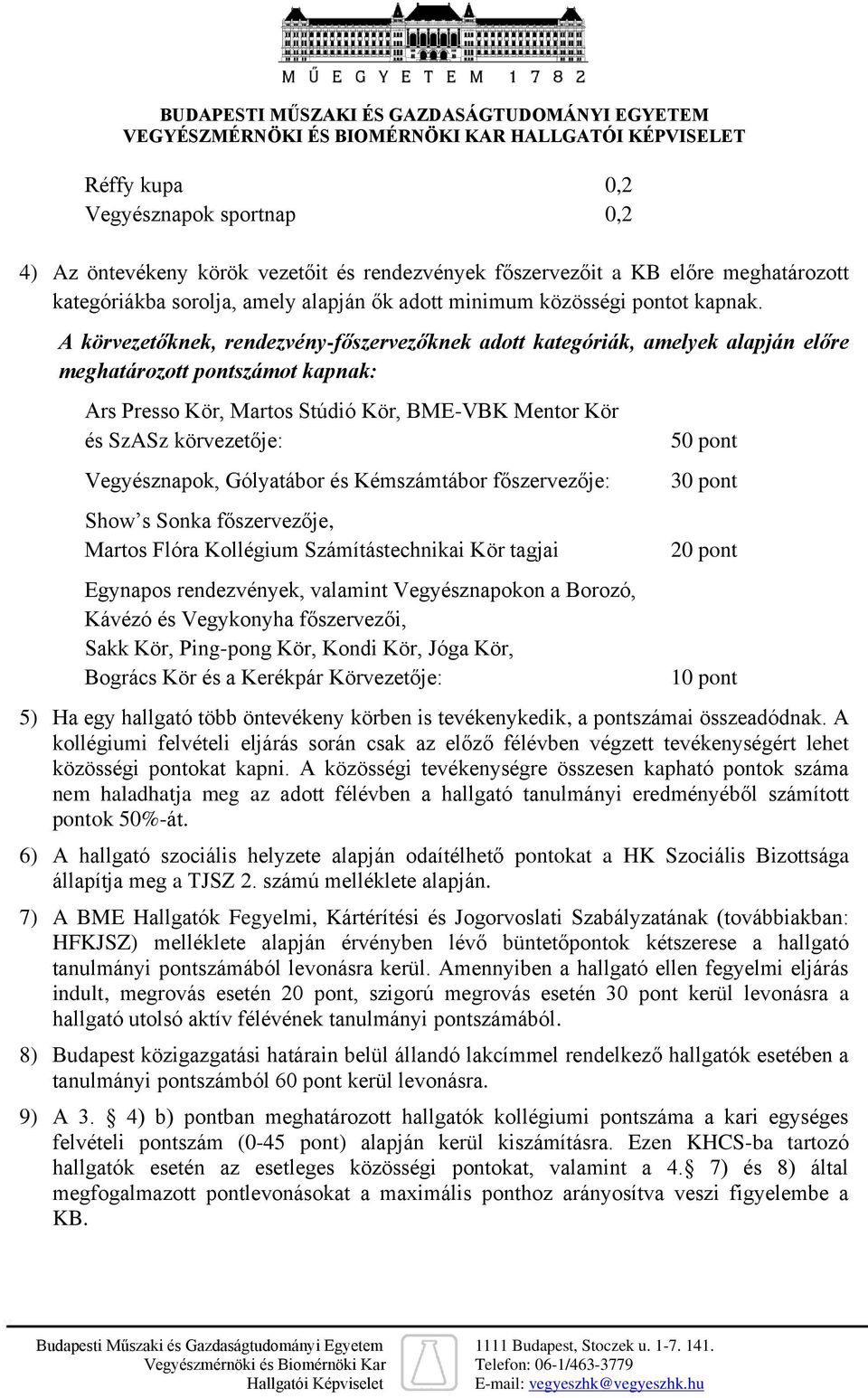 A körvezetőknek, rendezvény-főszervezőknek adott kategóriák, amelyek alapján előre meghatározott pontszámot kapnak: Ars Presso Kör, Martos Stúdió Kör, BME-VBK Mentor Kör és SzASz körvezetője: