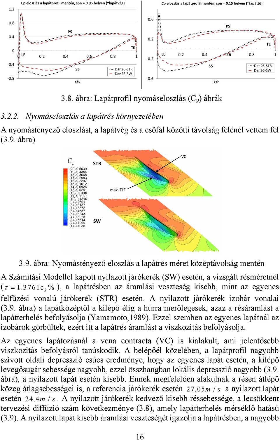 376 1c k % ), a lapátrésben az áramlási veszteség kisebb, mint az egyenes felfűzési vonalú járókerék (STR) esetén. A nyilazott járókerék izobár vonalai (3.9.