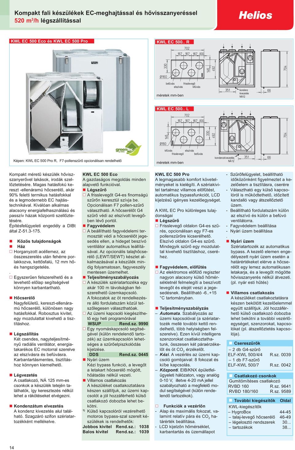 . L Képen: KWL EC 500 Pro R, F7-pollenszűrő opcionálisan rendelhető kifúvás elszívás frisslevegő befúvás méretek mm-ben kondenzkivezetés NÁ12 Kompakt méretű készülék hőviszszanyerővel lakások, irodák