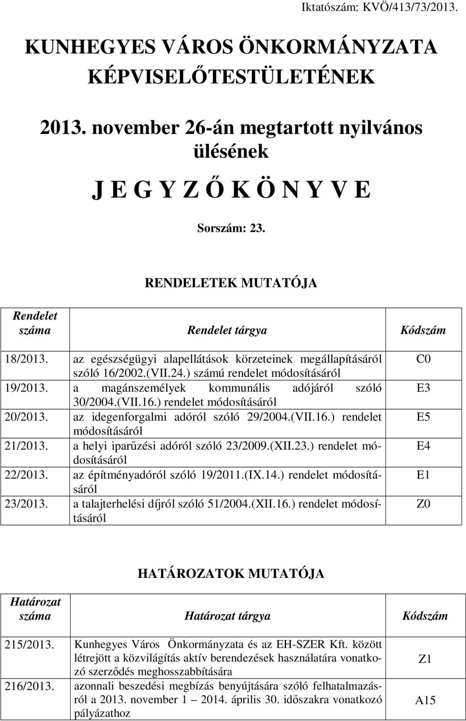 a magánszemélyek kommunális adójáról szóló 30/2004.(VII.16.) rendelet módosításáról 20/2013. az idegenforgalmi adóról szóló 29/2004.(VII.16.) rendelet módosításáról 21/2013.