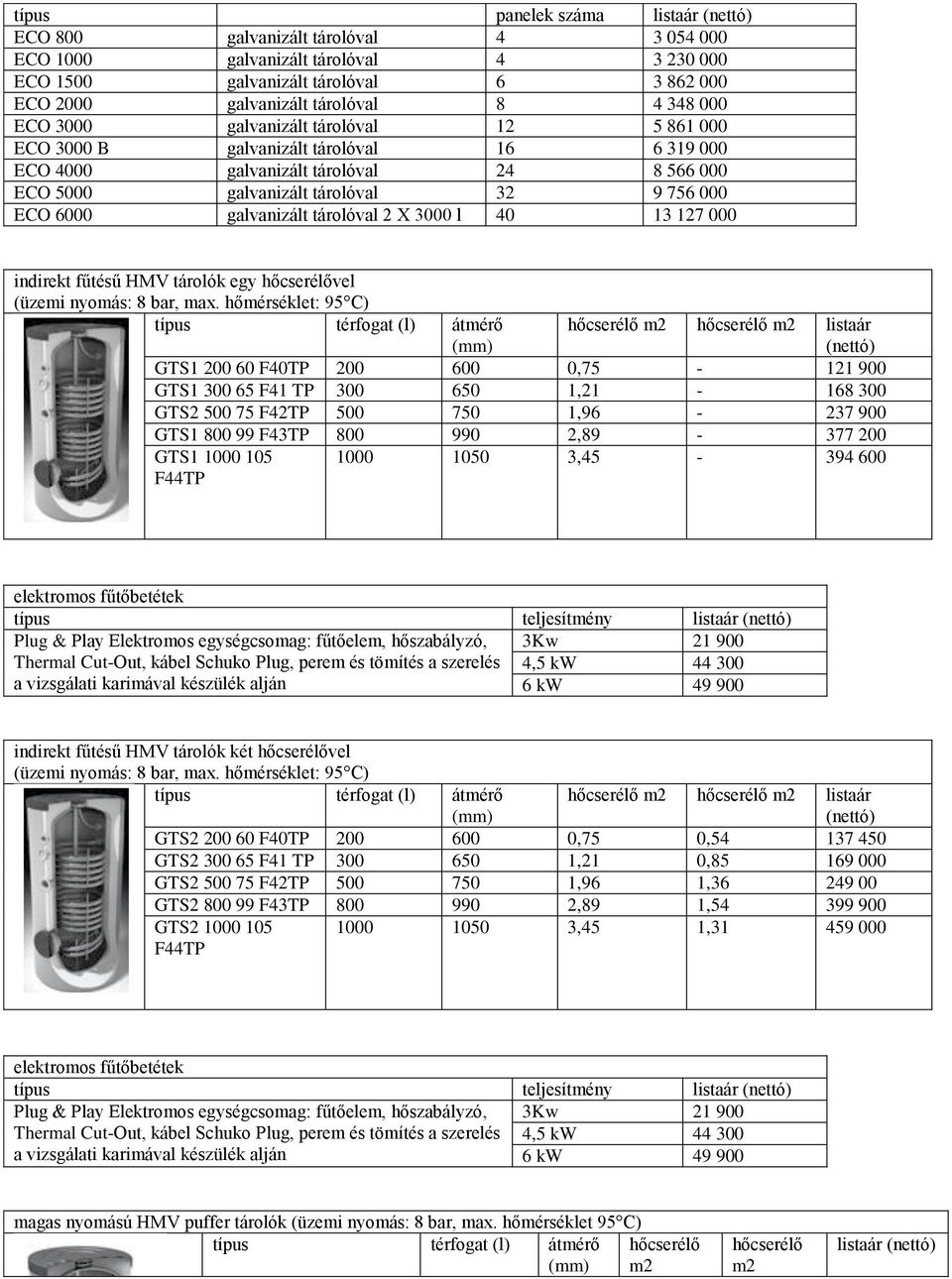 tárolóval 2 X 3000 l 40 13 127 000 indirekt fűtésű HMV tárolók egy hőcserélővel (üzemi nyomás: 8 bar, max.