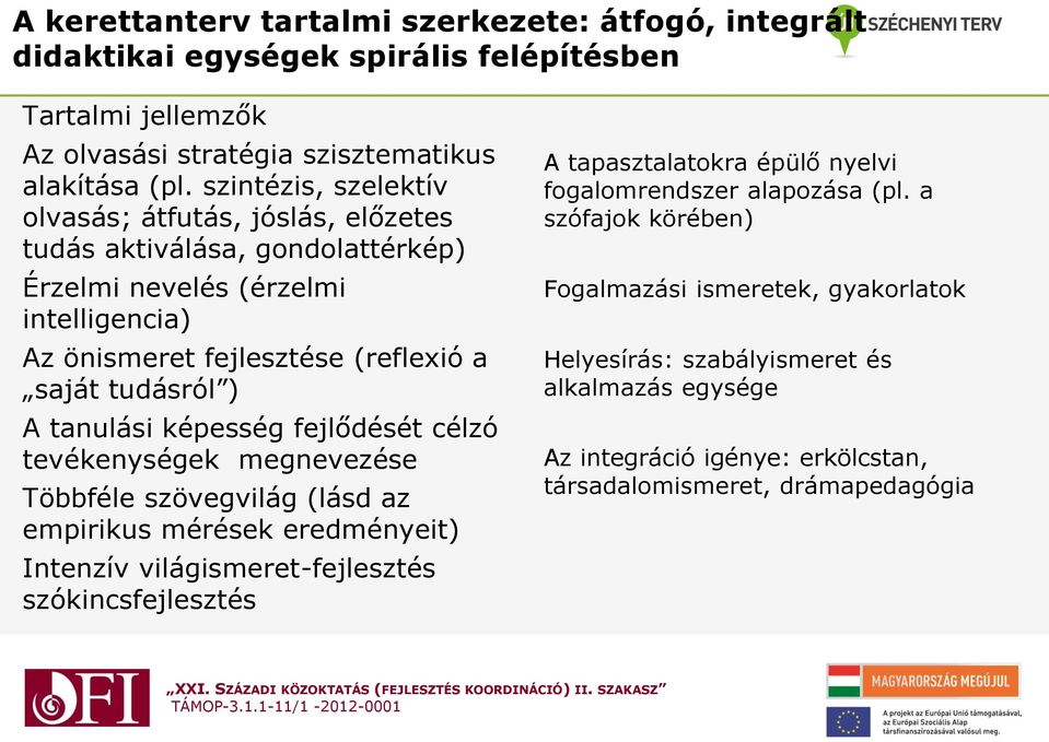 tanulási képesség fejlődését célzó tevékenységek megnevezése Többféle szövegvilág (lásd az empirikus mérések eredményeit) Intenzív világismeret-fejlesztés szókincsfejlesztés A