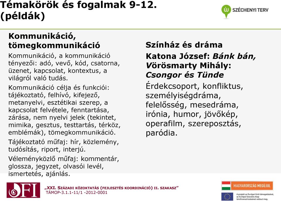 testtartás, térköz, emblémák), tömegkommunikáció. Tájékoztató műfaj: hír, közlemény, tudósítás, riport, interjú.