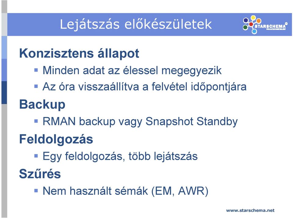 időpontjára Backup RMAN backup vagy Snapshot Standby