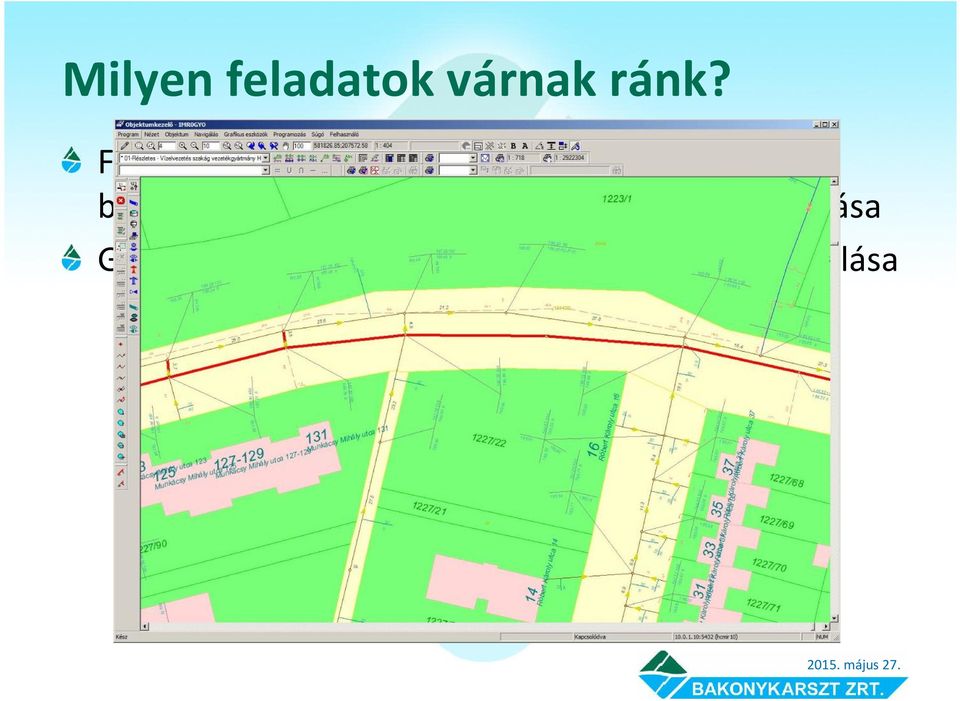 vezetékszakaszok beméretése, illetve meglévő