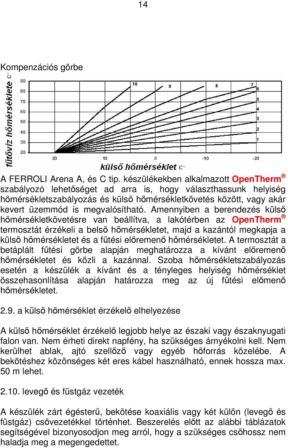 Amennyiben a berendezés küls hmérsékletkövetésre van beállítva, a lakótérben az OpenTherm termosztát érzékeli a bels hmérsékletet, majd a kazántól megkapja a küls hmérsékletet és a ftési elremen