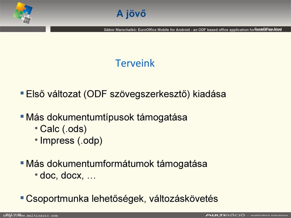 szövegszerkesztő) kiadása Más dokumentumtípusok támogatása Calc (.ods) Impress (.