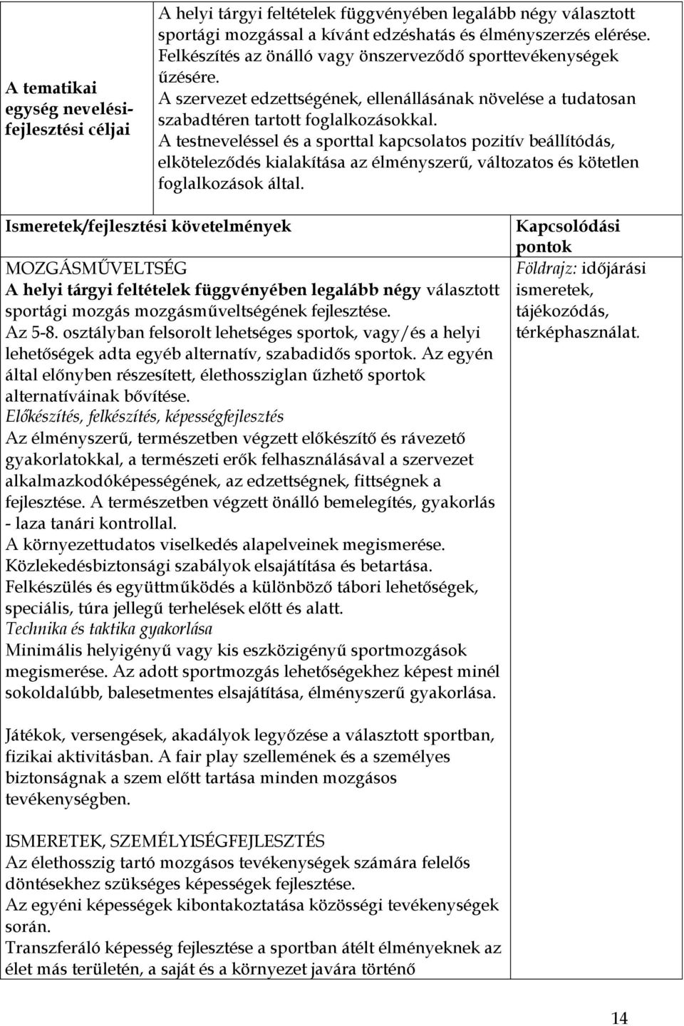 A testneveléssel és a sporttal kapcsolatos pozitív beállítódás, elköteleződés kialakítása az élményszerű, változatos és kötetlen foglalkozások által.