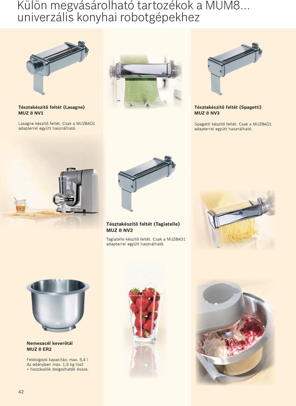 Csak a MUZ8AD1 adapterrel együtt használható. Tésztakészítő feltét (Spagetti) MUZ 8 NV3 Spagetti készítő feltét.