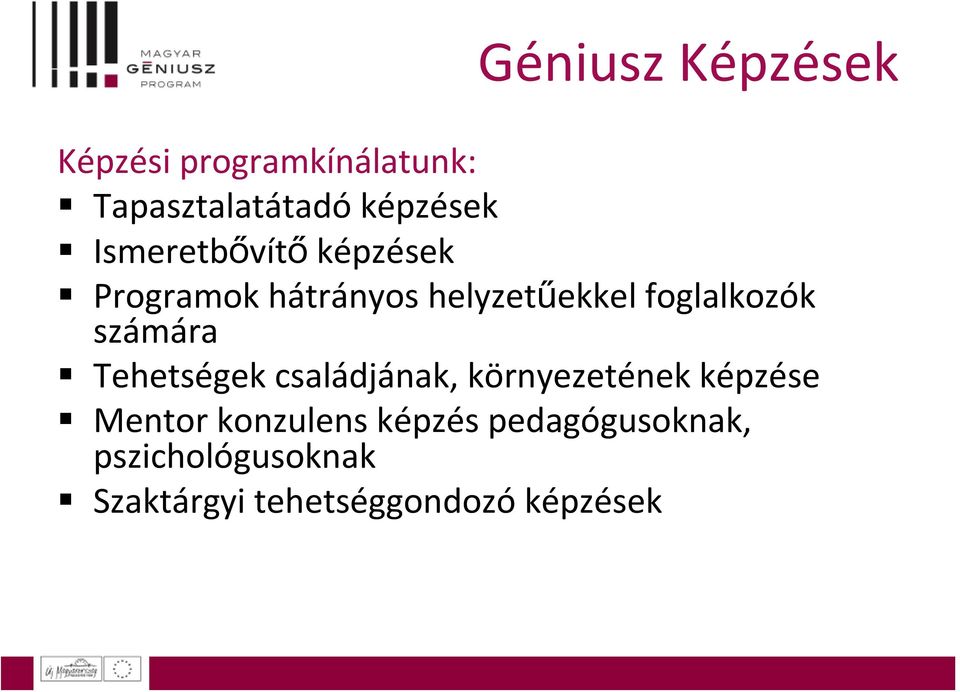 számára Tehetségek családjának, környezetének képzése Mentor konzulens