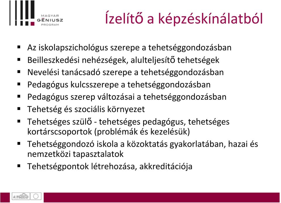 tehetséggondozásban Tehetség és szociális környezet Tehetséges szülő tehetséges pedagógus, tehetséges kortárscsoportok (problémák