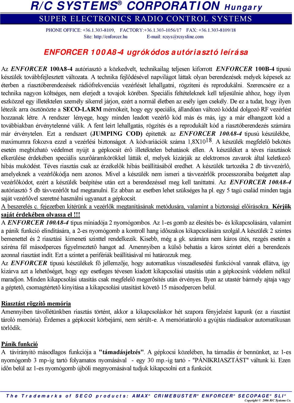 R/C SYSTEMS CORPORATION Hungary - PDF Ingyenes letöltés