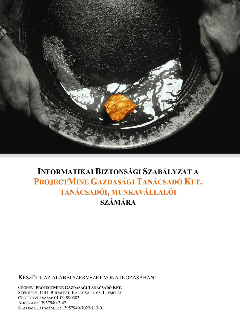 PROJECTMINE GAZDASÁGI TANÁCSADÓ KFT. SZÉKHELY: 1141. BUDAPEST, KALOCSAI U. 63. II.