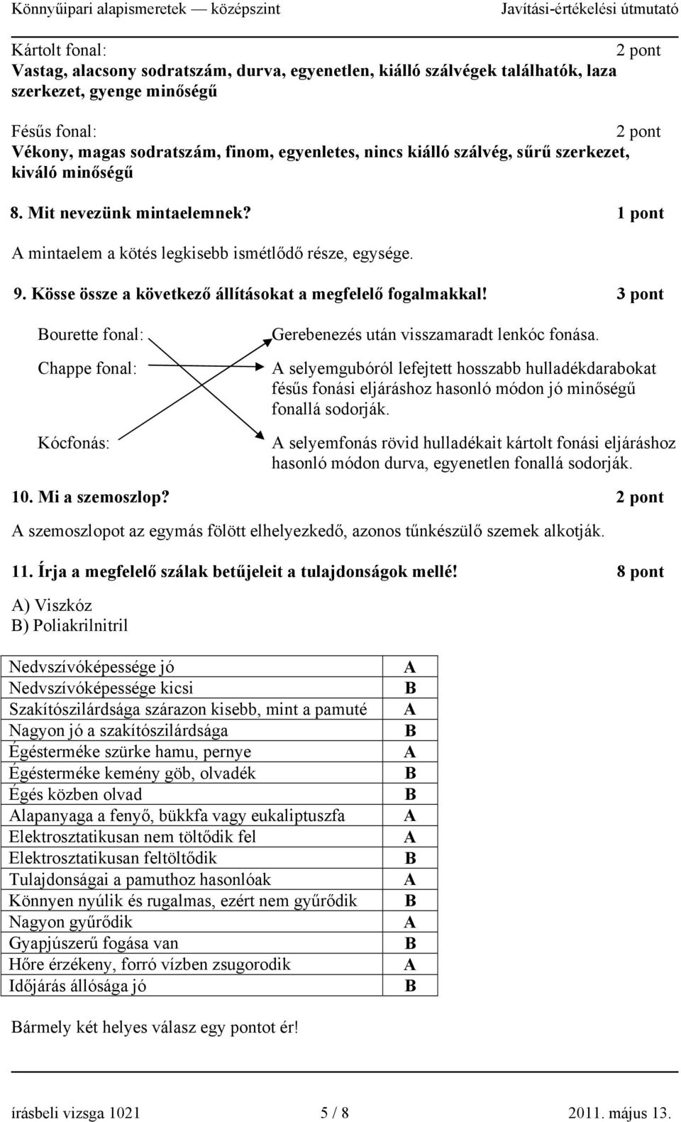 Kösse össze a következő állításokat a megfelelő fogalmakkal! 3 pont ourette fonal: Chappe fonal: Kócfonás: Gerebenezés után visszamaradt lenkóc fonása.
