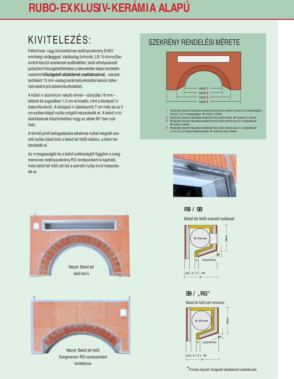 pórusbetonburkolattal). A külsœ ív alumínium vakoló sínnel túlnyúlás 18 mm ellátott és sugarában 1,5 cm-el kisebb, mint a középsœ ív (takarófunkció).