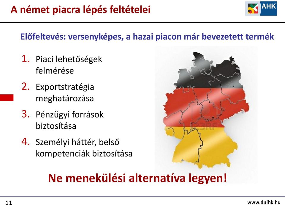 Exportstratégia meghatározása 3. Pénzügyi források biztosítása 4.