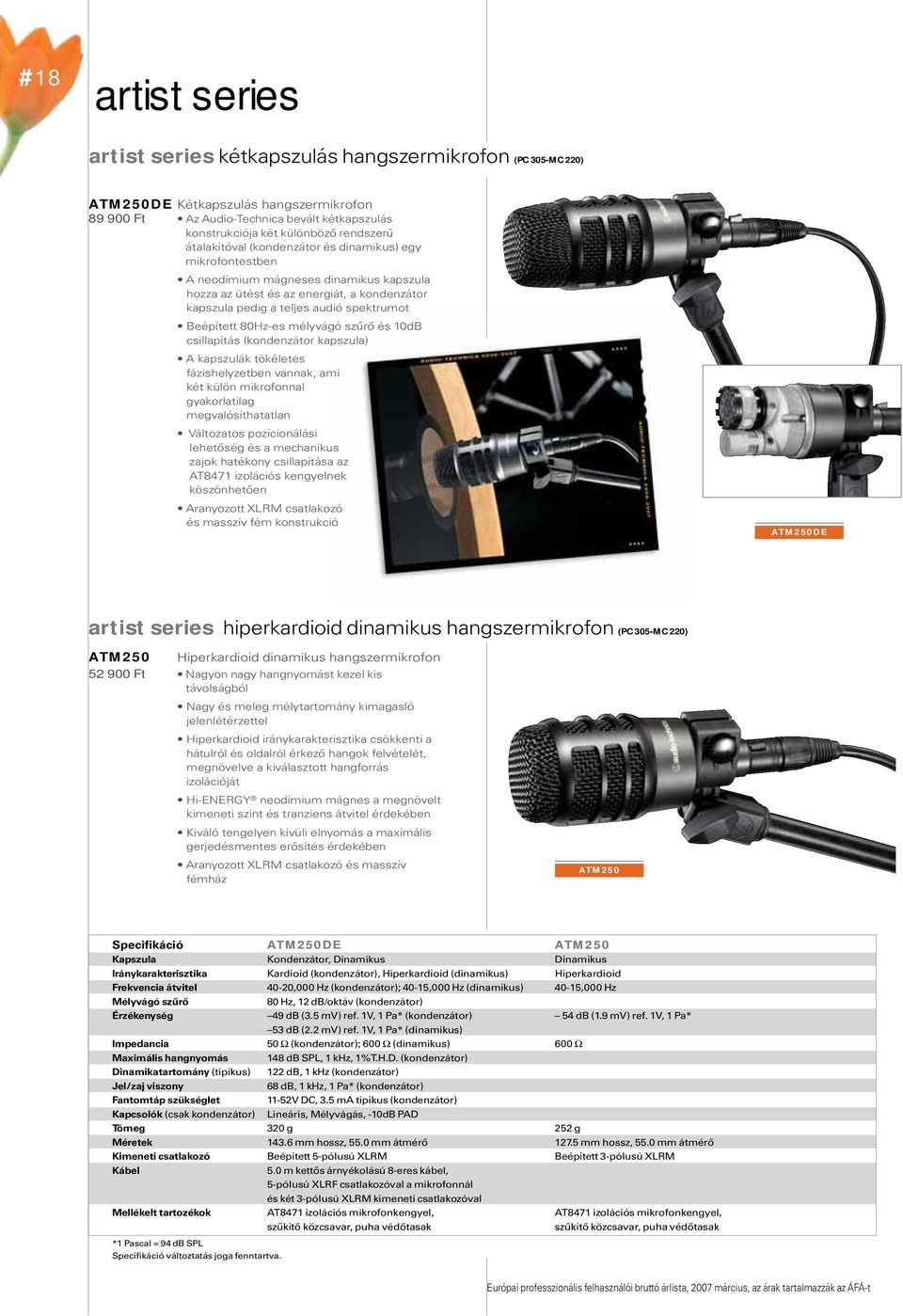 Beépített 80Hz-es mélyvágó szűrő és 10dB csillapítás (kondenzátor kapszula) A kapszulák tökéletes fázishelyzetben vannak, ami két külön mikrofonnal gyakorlatilag megvalósíthatatlan Változatos