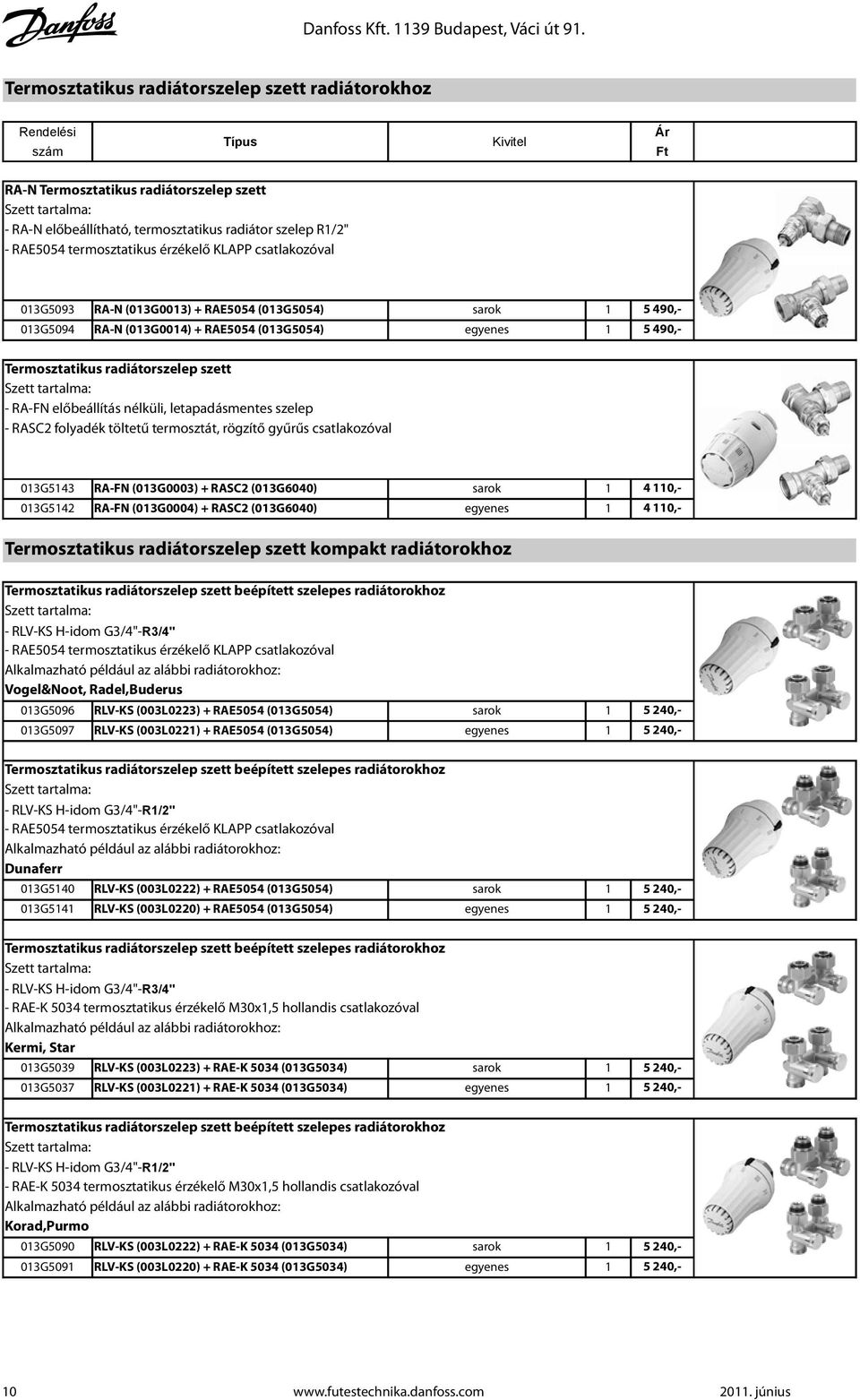 érzékelő KLAPP csatlakozóval 013G5093 RA-N (013G0013) + RAE5054 (013G5054) sarok 1 013G5094 RA-N (013G0014) + RAE5054 (013G5054) egyenes 1 5 490,- 5 490,- Termosztatikus radiátorszelep szett Szett