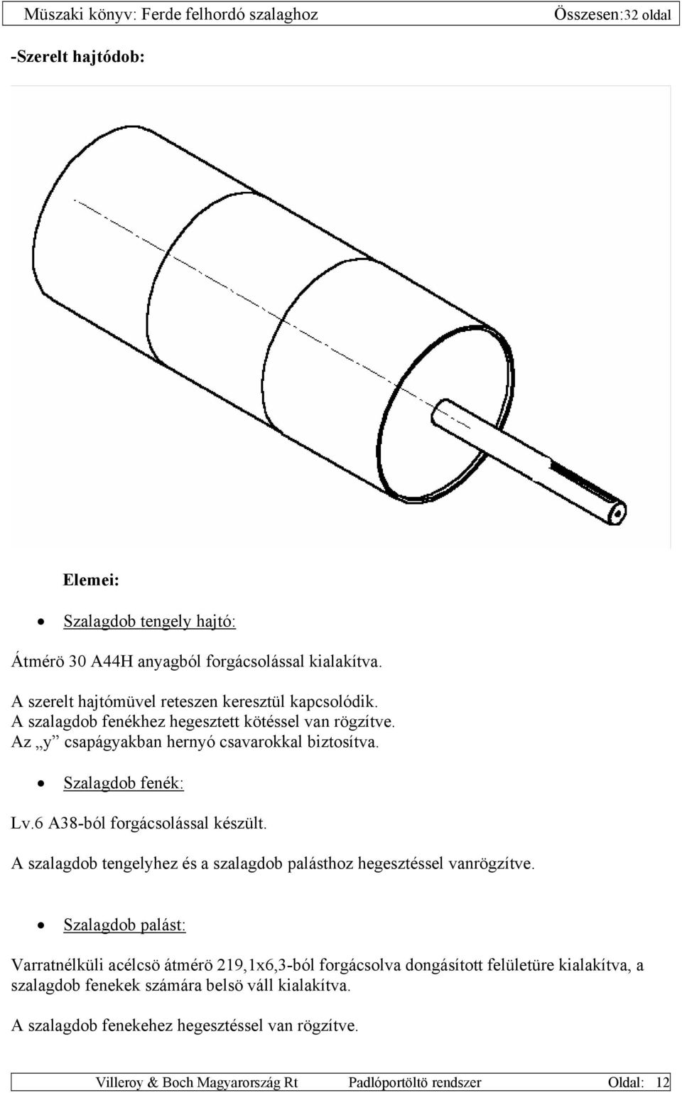 A szalagdob tengelyhez és a szalagdob palásthoz hegesztéssel vanrögzítve.