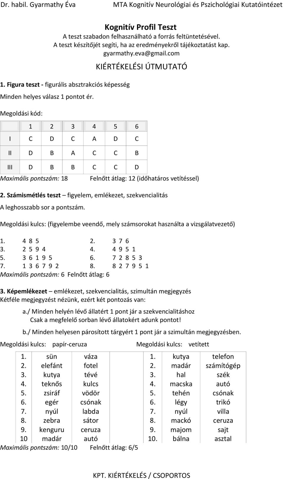 vetítéssel) 2. Számismétlés teszt figyelem, emlékezet, szekvencialitás A leghosszabb sor a pontszám. (figyelembe veendő, mely számsorokat használta a vizsgálatvezető) 1. 4 8 5 2. 3 7 6 3. 2 5 9 4 4.