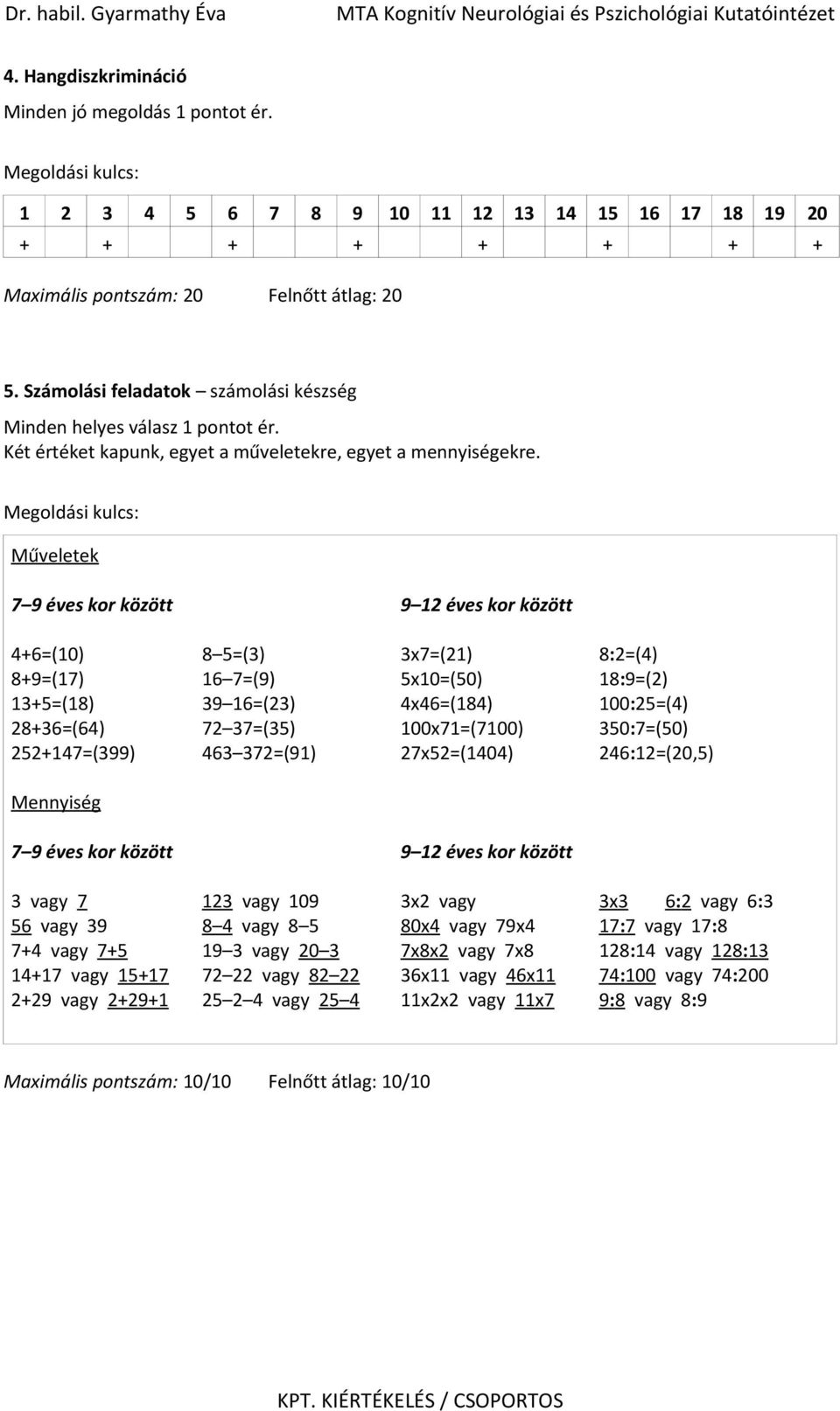 Műveletek 7 9 éves kor között 9 12 éves kor között 4+6=(10) 8 5=(3) 3x7=(21) 8:2=(4) 8+9=(17) 16 7=(9) 5x10=(50) 18:9=(2) 13+5=(18) 39 16=(23) 4x46=(184) 100:25=(4) 28+36=(64) 72 37=(35)