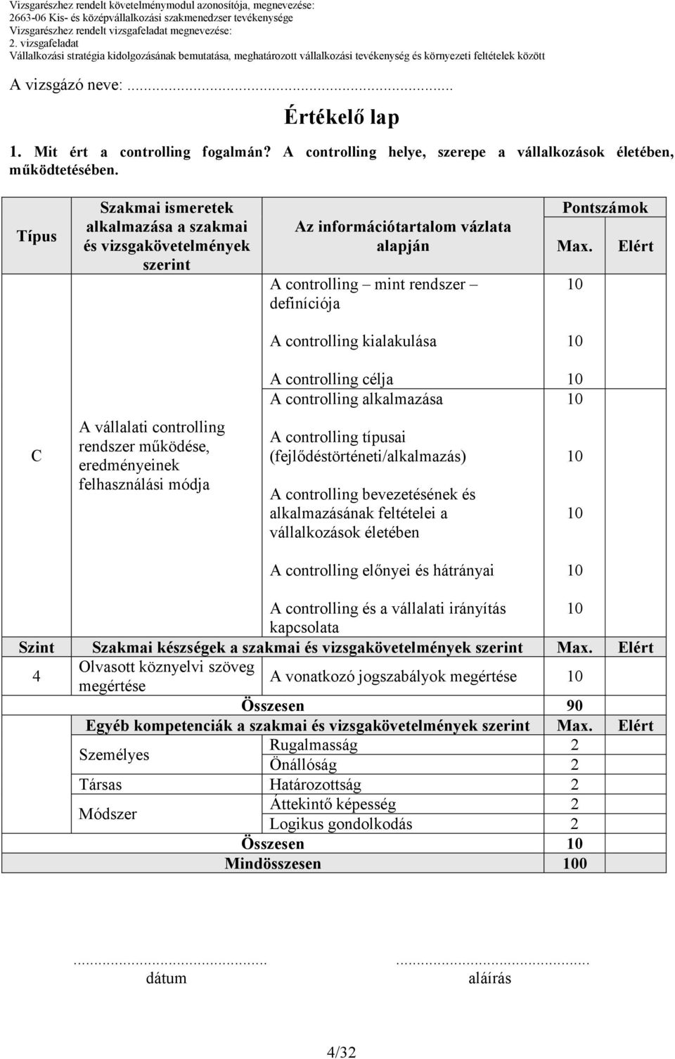 Elért A controlling kialakulása A controlling célja A controlling alkalmazása C A vállalati controlling rendszer mőködése, eredményeinek felhasználási módja A controlling típusai