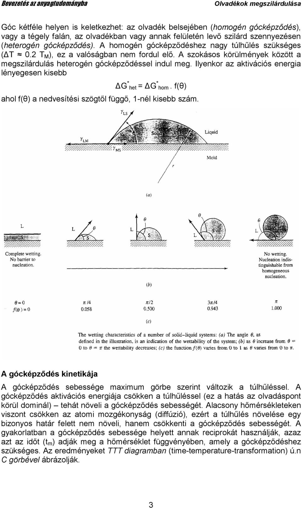 Ilyenkor az aktivációs energia lényegesen kisebb G * het = G * hom. f(θ) ahol f(θ) a nedvesítési szögtıl függı, 1-nél kisebb szám.